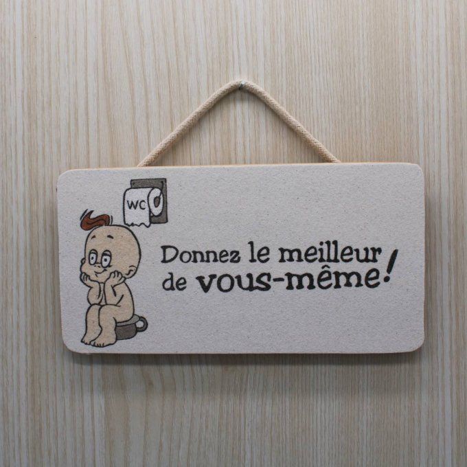 Plaque de porte Donnez le meilleur de vous-mêmes! avec bébé sur un pot en sable coloré