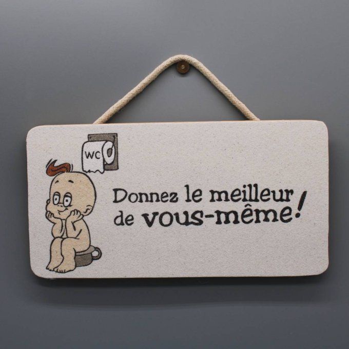 Plaque de porte Donnez le meilleur de vous-mêmes! avec bébé sur un pot en sable coloré