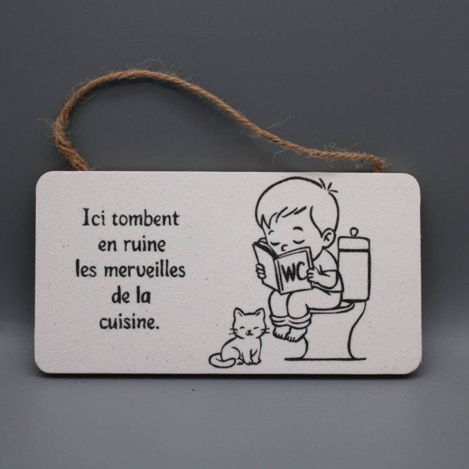 Plaque de porte Les merveilles de la cuisine avec un garçon aux WC en sable