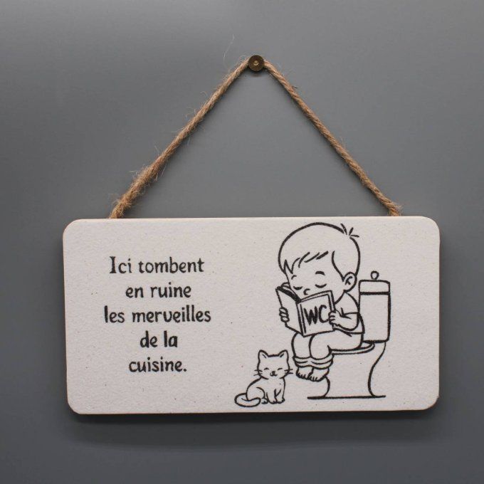 Plaque de porte Les merveilles de la cuisine avec un garçon aux WC en sable