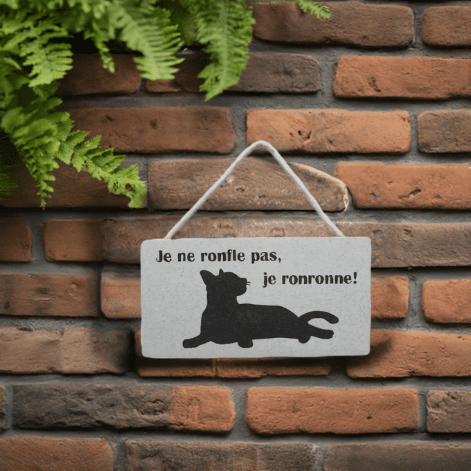 Plaque murale chat rigolote brique – Je ne ronfle pas je ronronne.