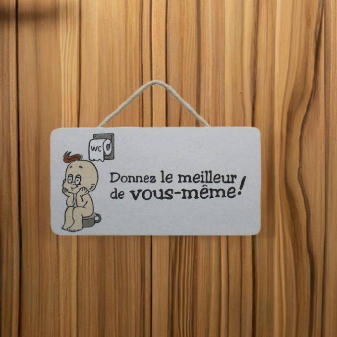 Plaque toilettes rigolote bébé sur pot – message humoristique