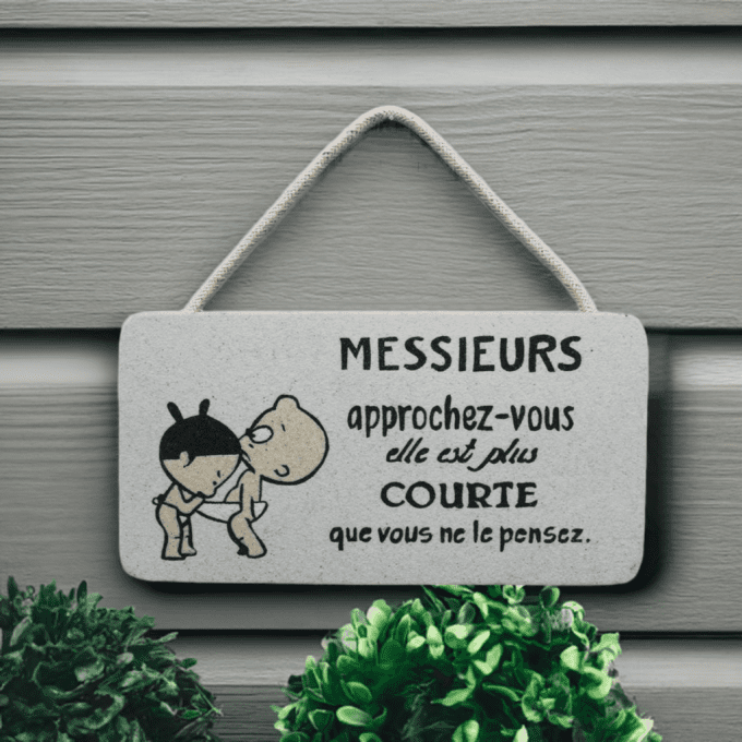 Plaque WC homme humour noir et blanc – déco originale porte