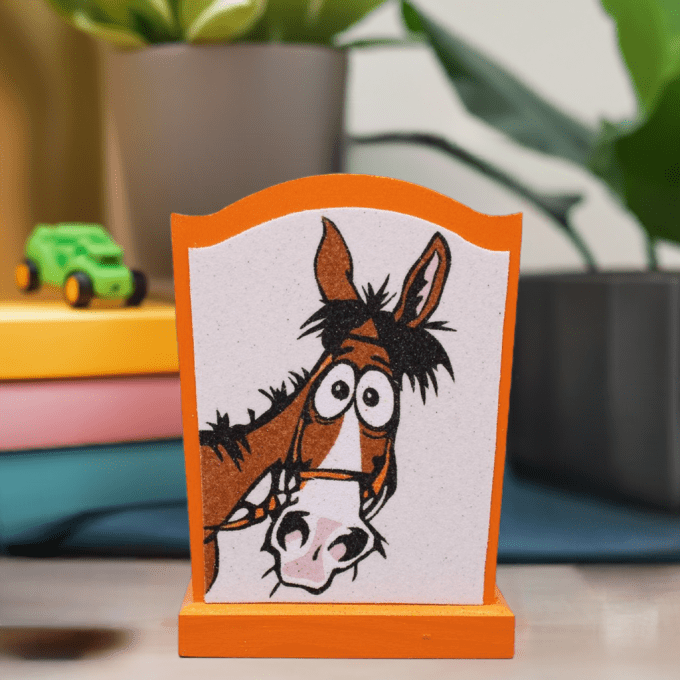 Pot à crayons âne rigolo orange – déco originale enfant