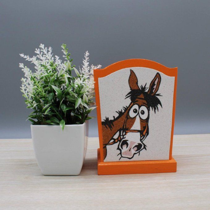 Pot à crayons Cheval en orange avec dessin de tête de cheval
