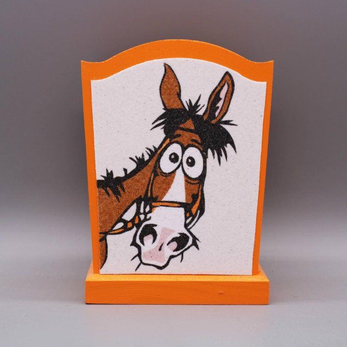 Pot à crayons Cheval en orange avec dessin de tête de cheval rigolote