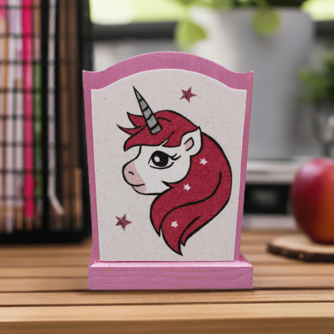 Pot à crayons licorne rose fait main – déco bureau enfant