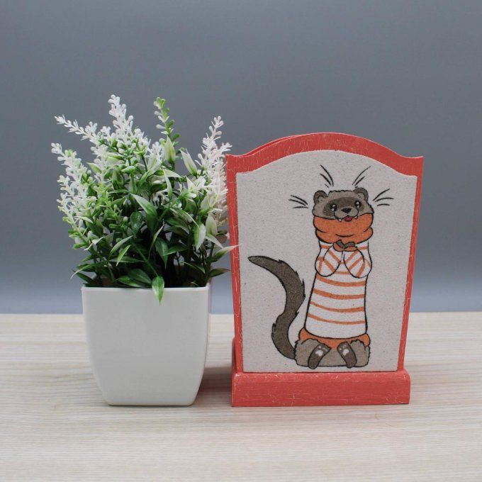 Pot à crayons Loutre en saumon avec dessin de loutre en pull