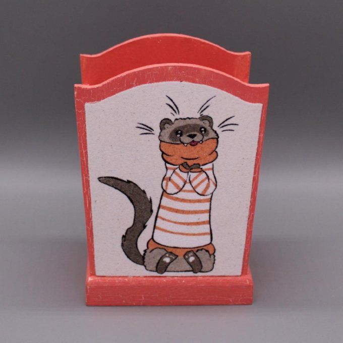 Pot à crayons Loutre en saumon avec dessin de loutre en pull