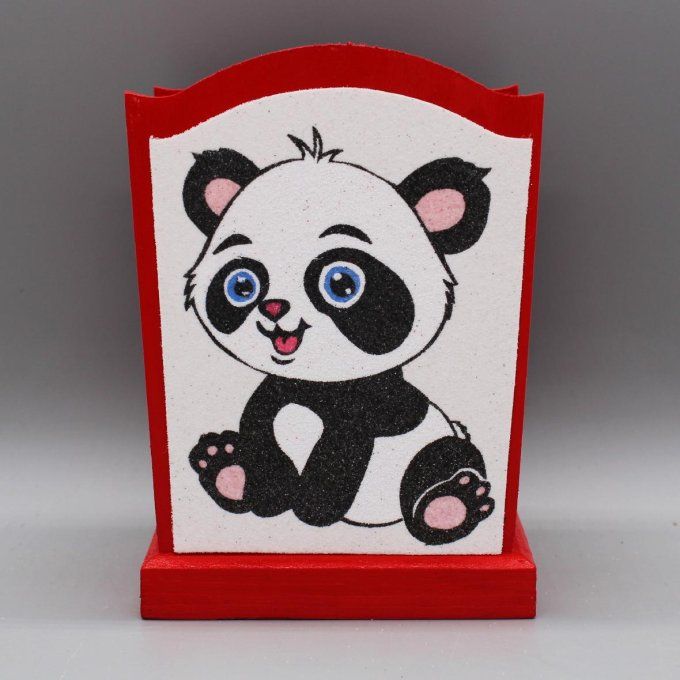 Pot à crayons Panda rouge avec dessin de panda en sable