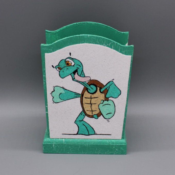 Pot à crayons Crazy Turtle en vert avec dessin de tortue dansante
