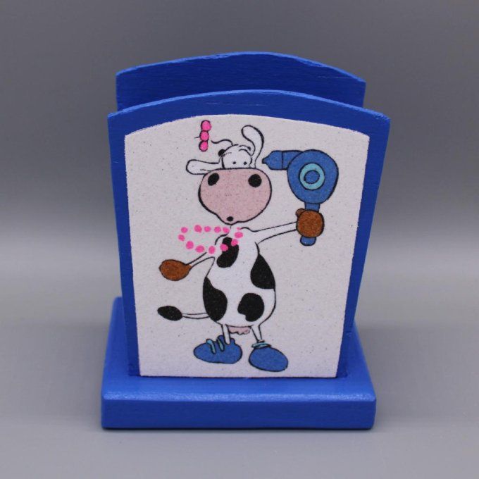 Pot à crayons Vache en bleu foncé avec dessin décalé
