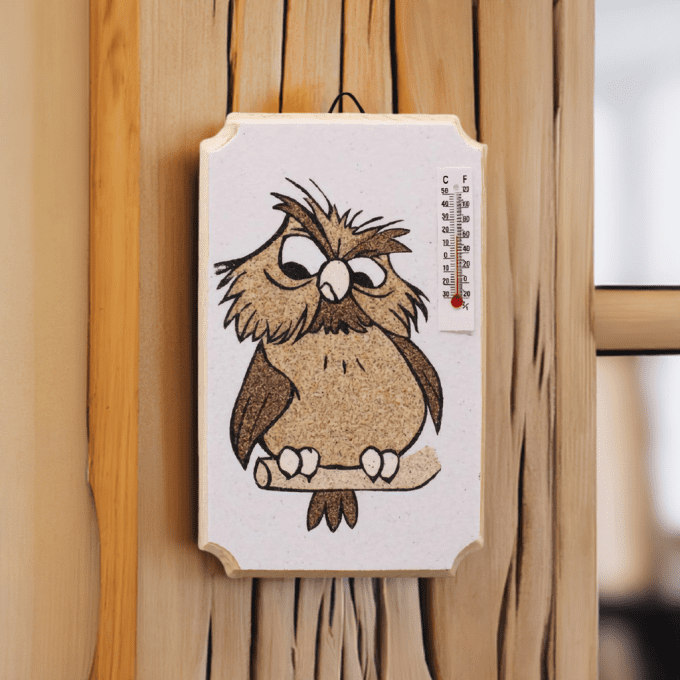 Thermomètre déco chouette marron en bois – intérieur rustique
