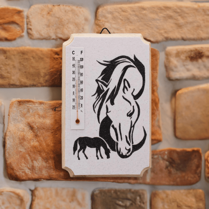 Thermomètre déco murale cheval noir – ambiance chalet ou campagne