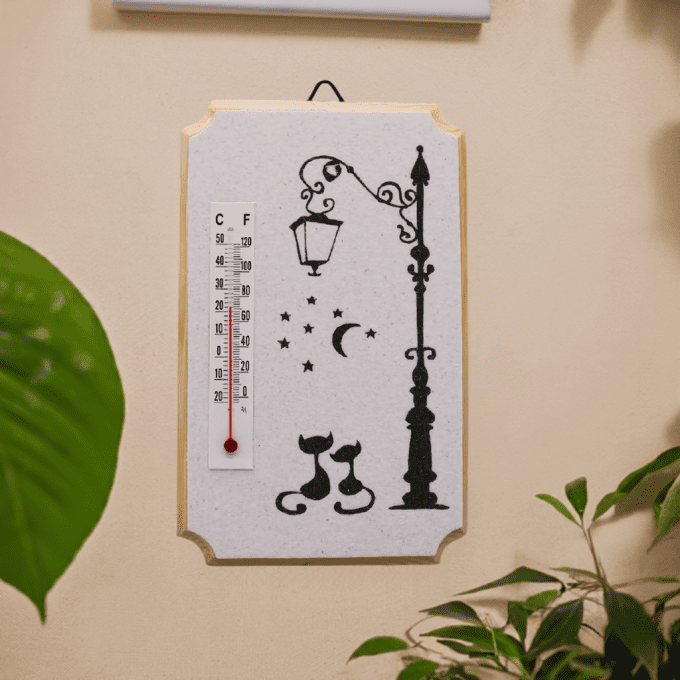 Thermomètre décoratif mural chats amoureux – ambiance nuit étoilée