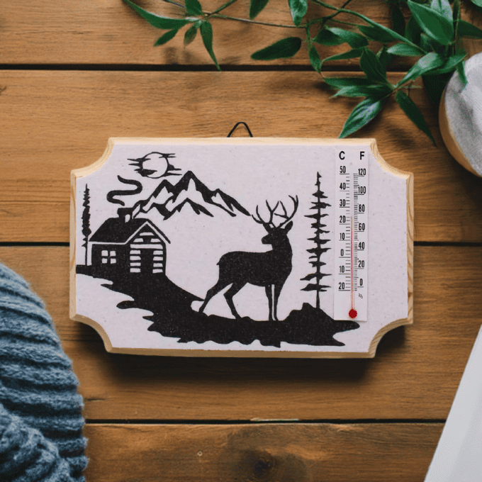Thermomètre mural chalet & cerf – ambiance montagne