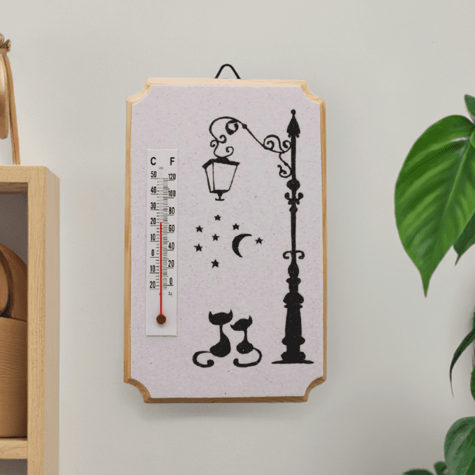 Thermomètre mural déco chats romantiques – style vintage réverbère et étoiles