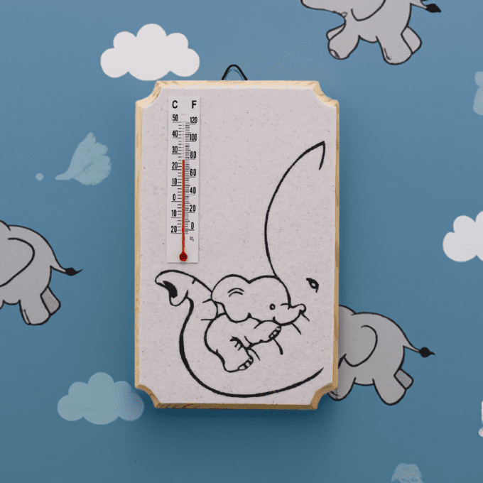 Thermomètre mural éléphant bébé – déco chambre enfant bleu ciel