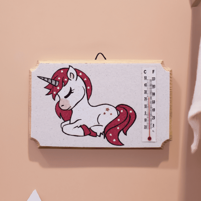 Thermomètre mural licorne rose pour chambre fille