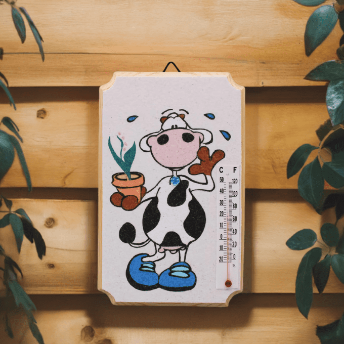 Thermomètre mural vache drôle en bois – Déco campagne originale pour intérieur ou jardin